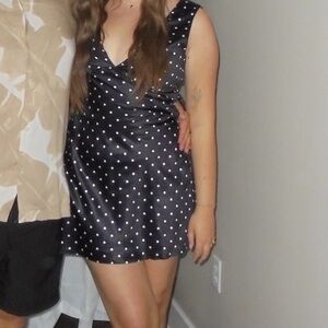 Silky Black Polka Dot Dress